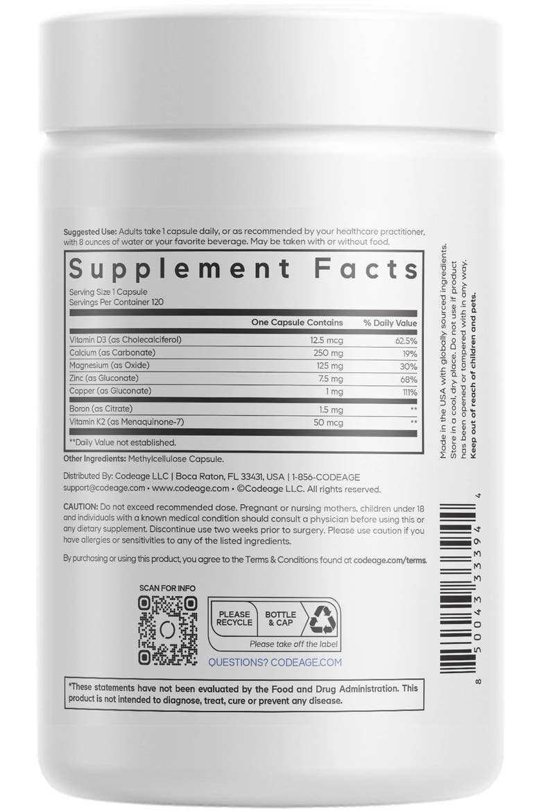 Calcium 250 mg Supplement + Magnesium Zinc Copper & Vitamins, Alternate, color, White