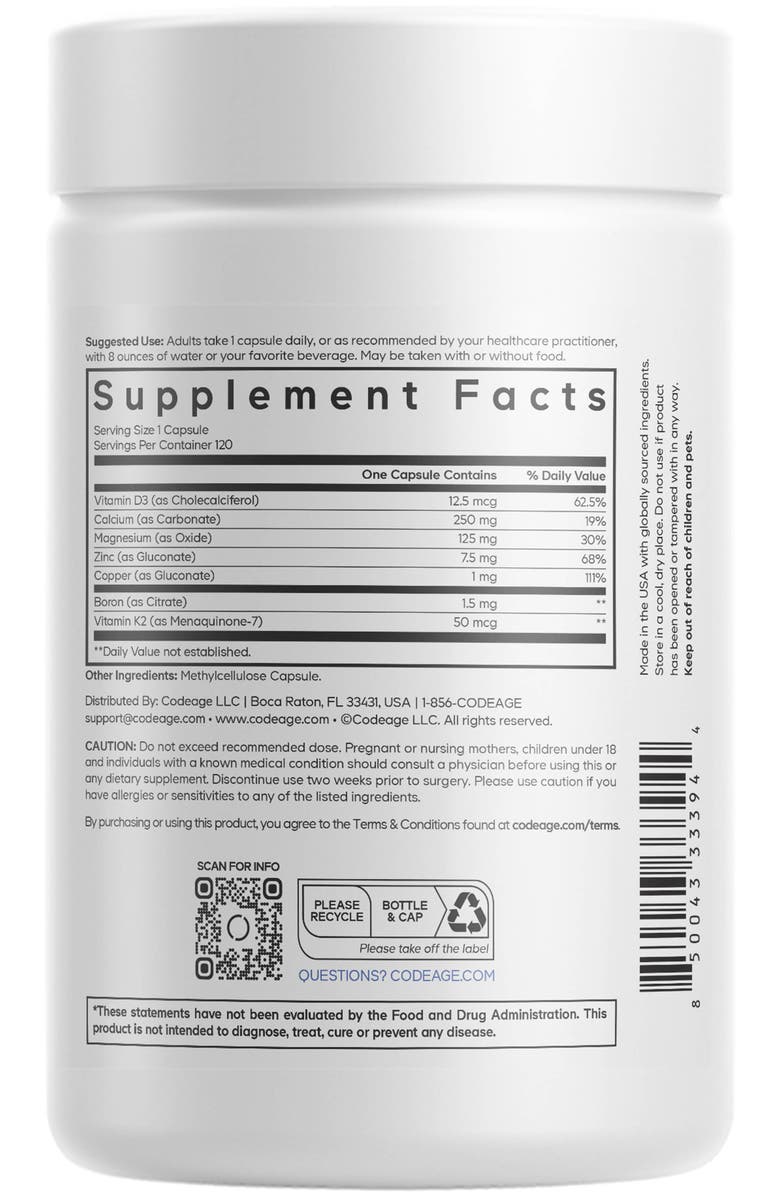 Codeage Calcium 250 mg Supplement + Magnesium Zinc Copper 
Vitamins, Alternate, color, White