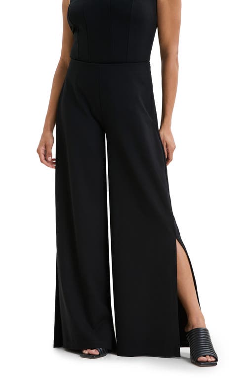 Marcella Lexington Side Slit Wide Leg Ponte Knit Pants In Black