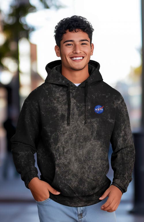 Dalix Nasa Mineral Wash Hoodie Nasa Embroidered Fleece Hoodie Mineral Wash Long Sleeve Sweatshirt Me In Black