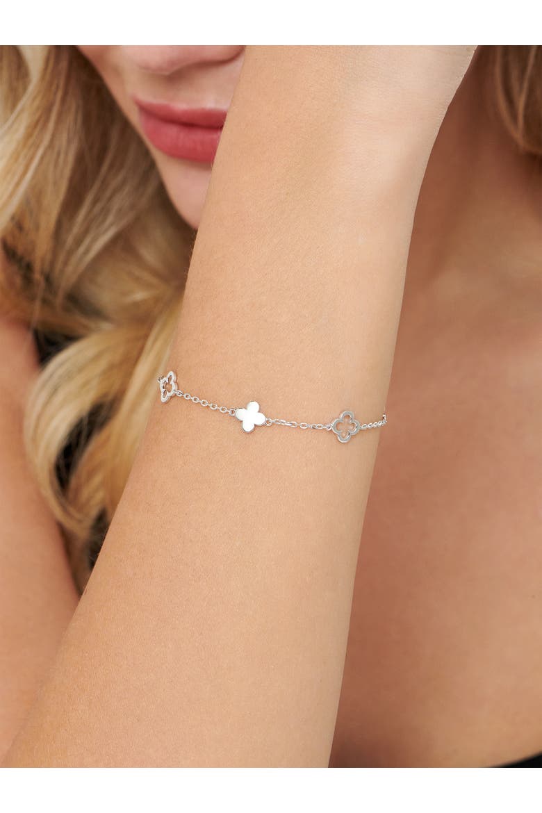 Clover Five-Charm Chain Bracelet in Rhodium Plated Sterling Silver, Alternate, color, Silver