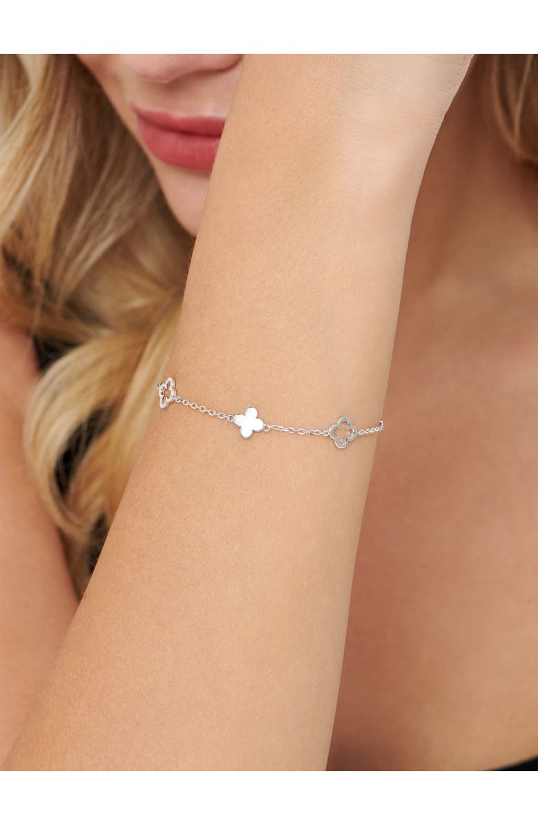 DEVATA Clover Five-Charm Chain Bracelet in Rhodium Plated Sterling Silver, Alternate, color, Silver