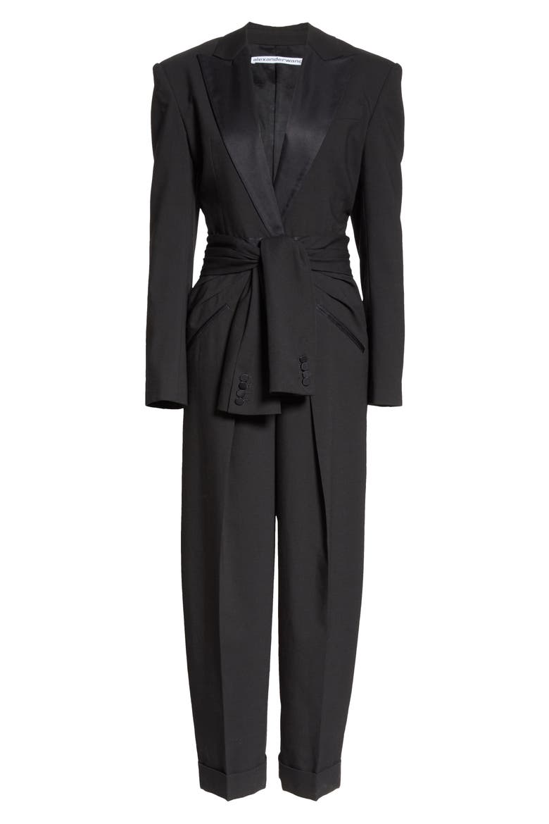 Tie Waist Tuxedo Jumpsuit, Alternate, color, BLACK