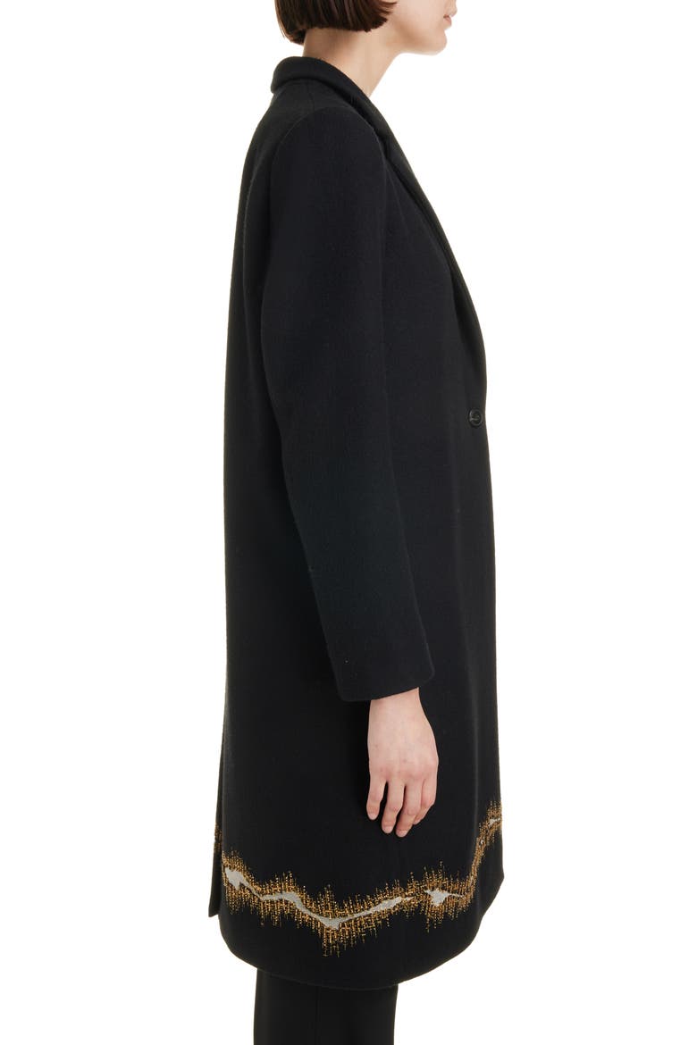 Richy Embroidered Hem Wool Flannel Coat, Alternate, color, BLACK