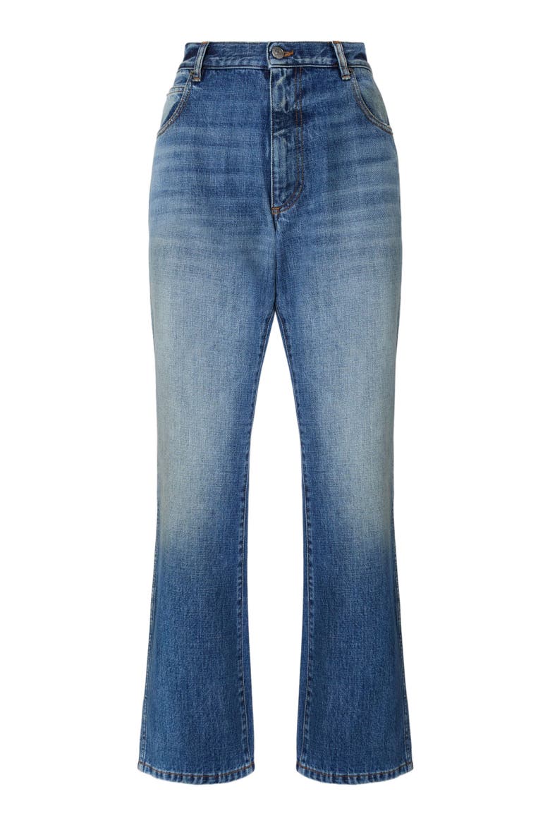 Five-pocket Mid-rise Washed Denim Pants, Alternate, color, Blue