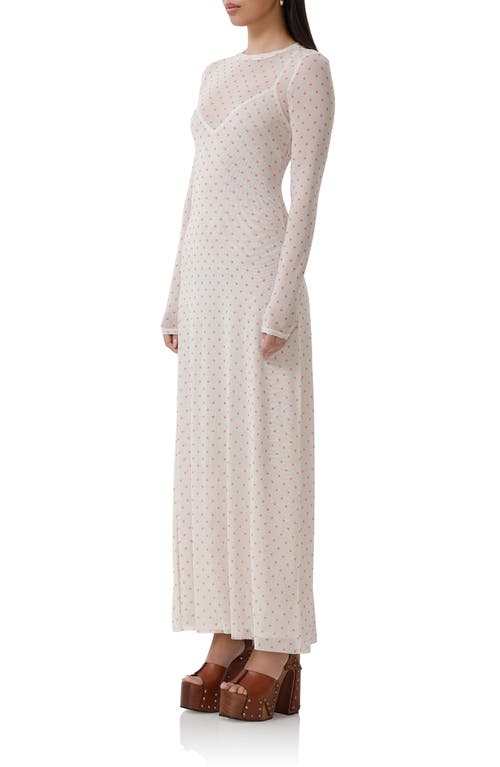 Shop Afrm Paola Polka Dot Long Sleeve Mesh Dress In Coral Micro Dot