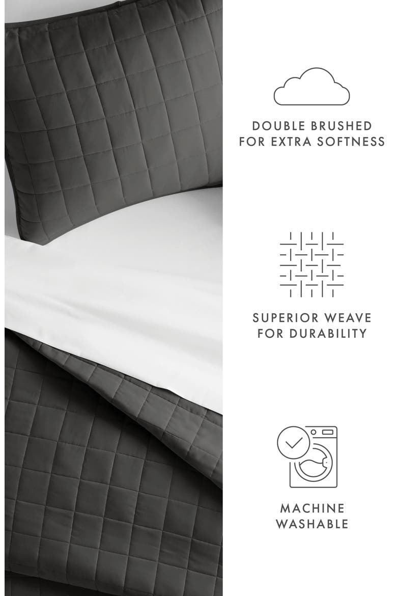 HOME SPUN Premium Ultra Soft Square Pattern Quilted Coverlet Set, Alternate, color, GRAY