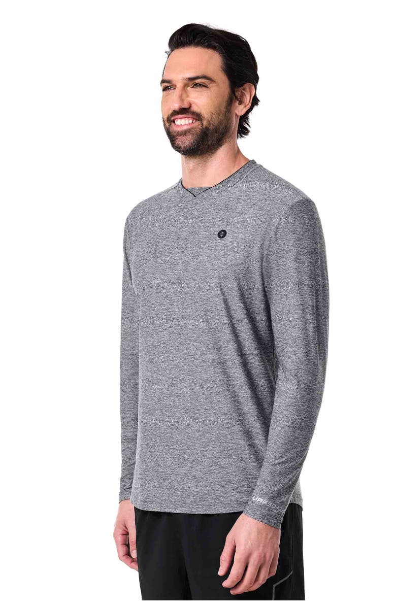 Coolibar Men's Long Sleeve Tennis T-Shirt - UPF 50+ Sun Protection - Tiebreaker, Main, color, Charcoal Heather