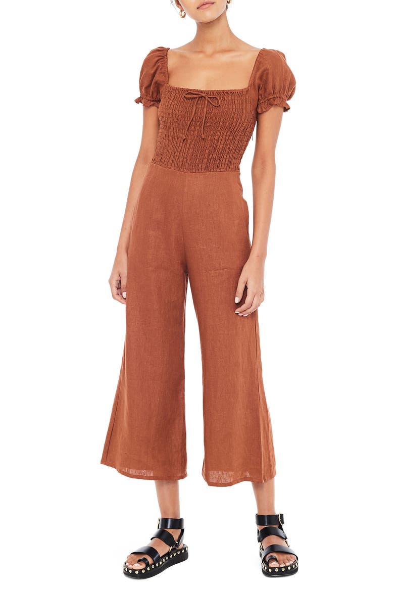 Winnie Wide Leg Linen Jumpsuit, Main, color, PLAIN CHESTNUT