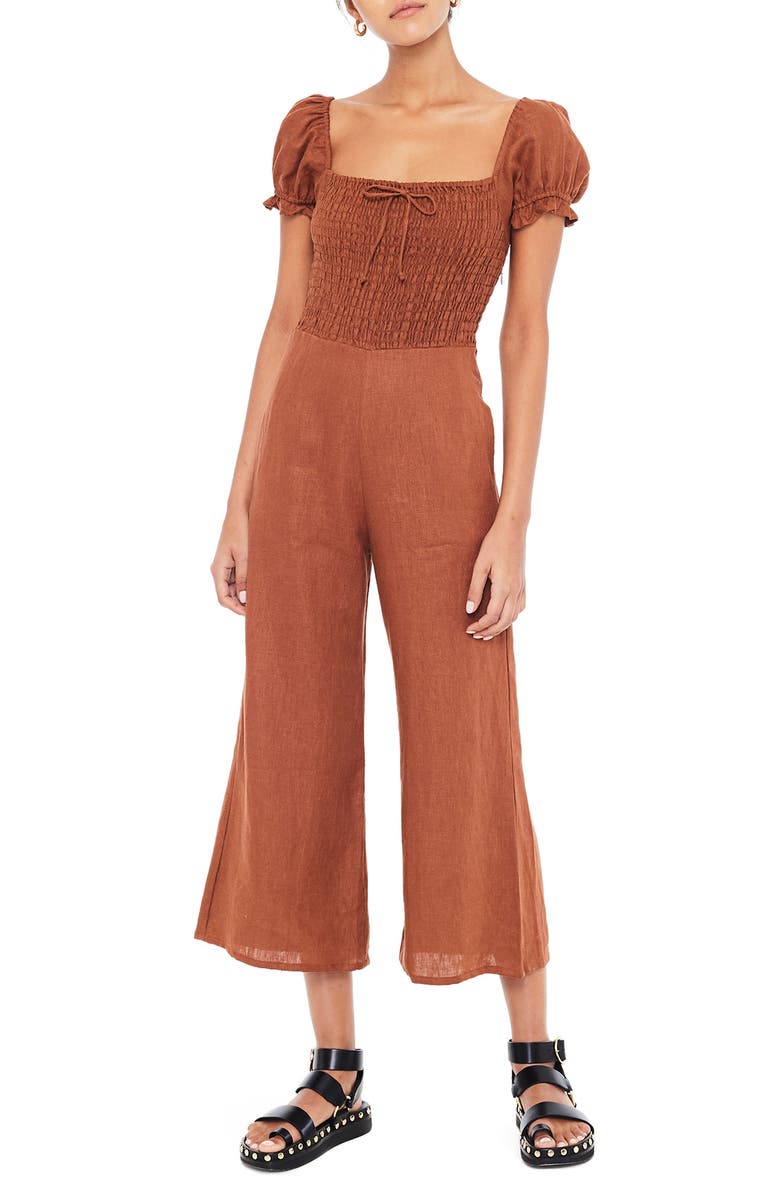 Faithfull the Brand Winnie Wide Leg Linen Jumpsuit, Main, color, 