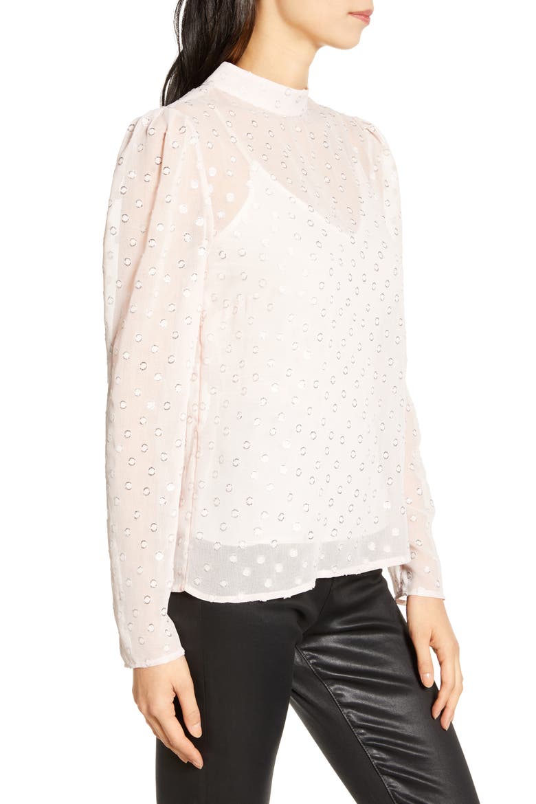 Metallic Clip Dot Blouse, Alternate, color, PINK HUSH- SILVER FOIL