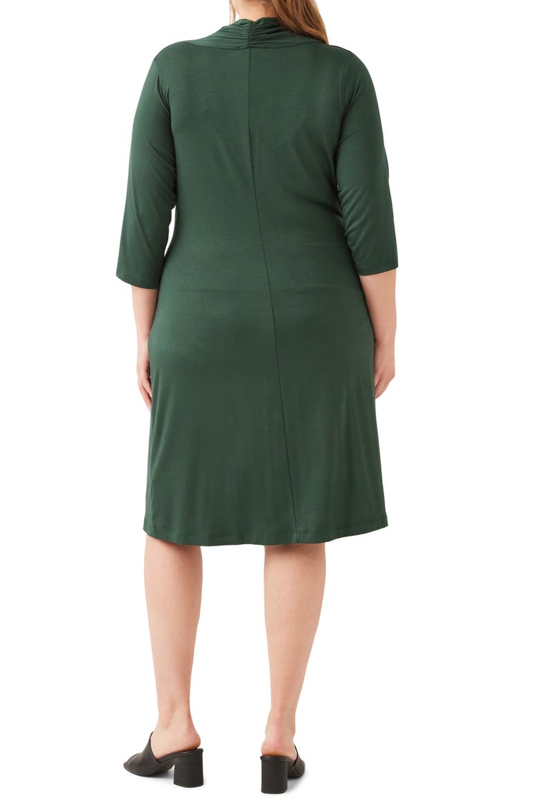 Three Quarter Sleeve Jersey Cascade Faux Wrap Dress, Alternate, color, FOREST GREEN