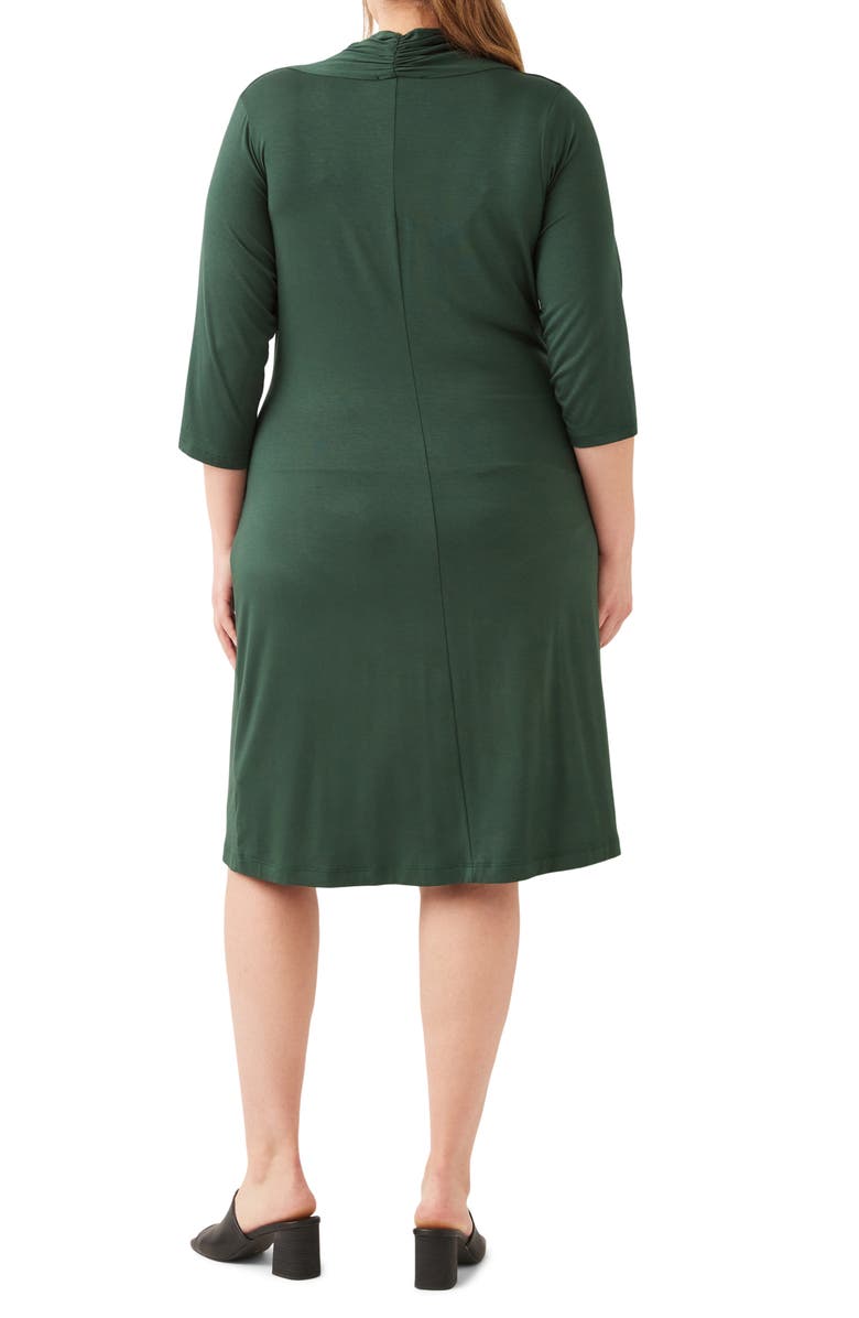 Karen Kane Three Quarter Sleeve Jersey Cascade Faux Wrap Dress, Alternate, color, Forest Green