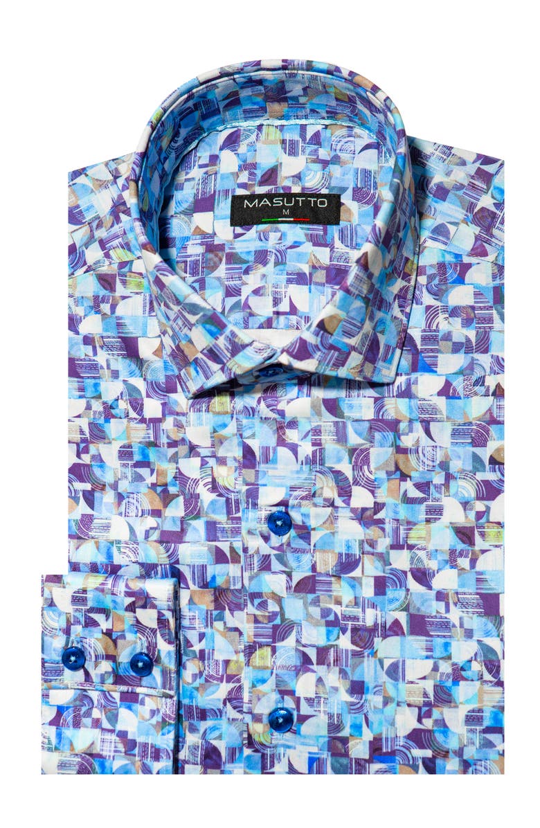 MASUTTO Veneto Print Button-Up Long Sleeve Shirt, Main, color, Blue