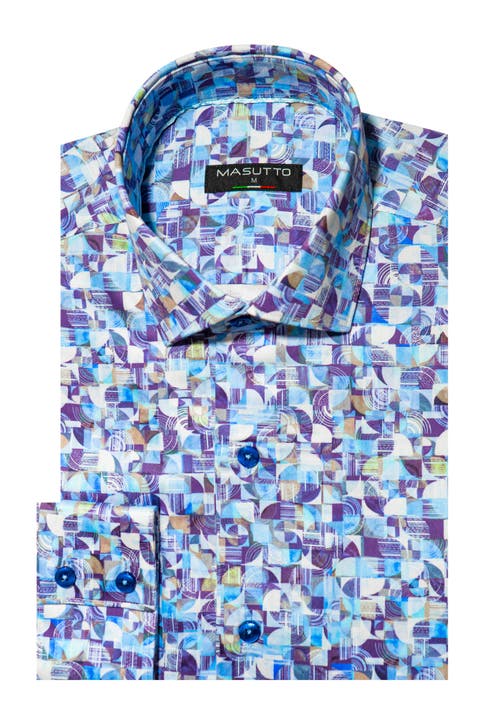 Veneto Print Button-Up Long Sleeve Shirt
