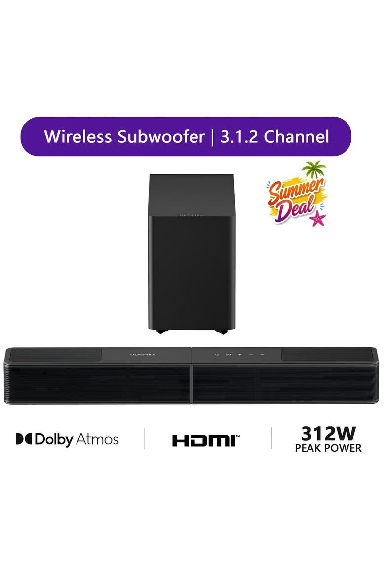 Poseidon M70 3.1.2ch Dolby Atmos Sound Bar with Wireless Subwoofer, 312W, HDMI eARC, Bluetooth 6.0, Main, color, Black
