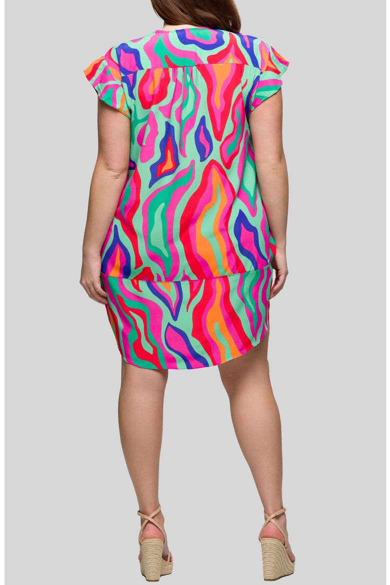 Printed Flutter Cap Sleeve Shift Dress, Alternate, color, GREEN MULTI