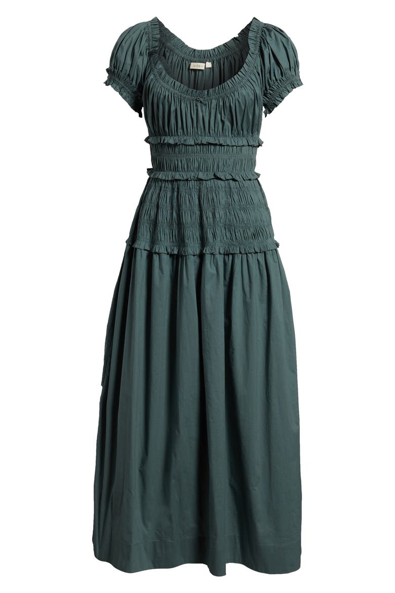 Leanne Smock Waist Tiered Organic Cotton Dress, Alternate, color, LAGOON