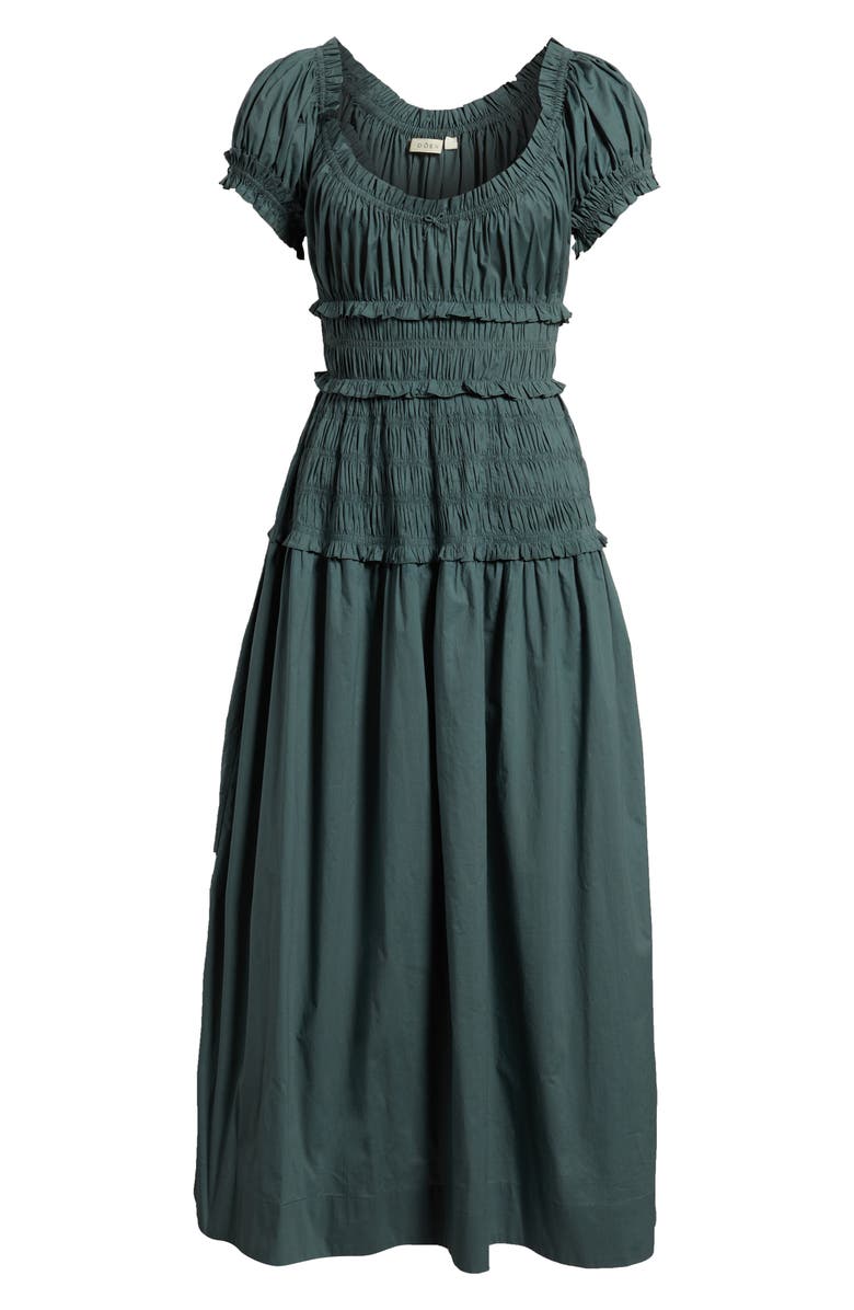 DÔEN Leanne Smock Waist Tiered Organic Cotton Dress, Alternate, color, Lagoon