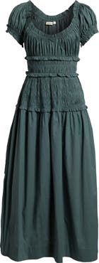 DÔEN Leanne Smock Waist Tiered Organic Cotton Dress