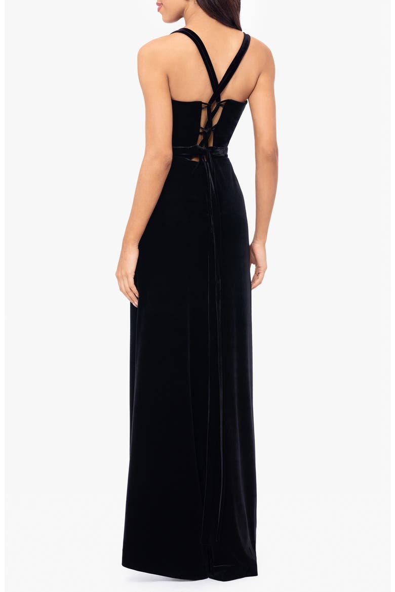 Slit Velvet Gown, Alternate, color, BLACK