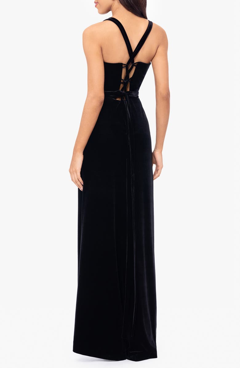 Blondie Nites Slit Velvet Gown, Alternate, color, Black