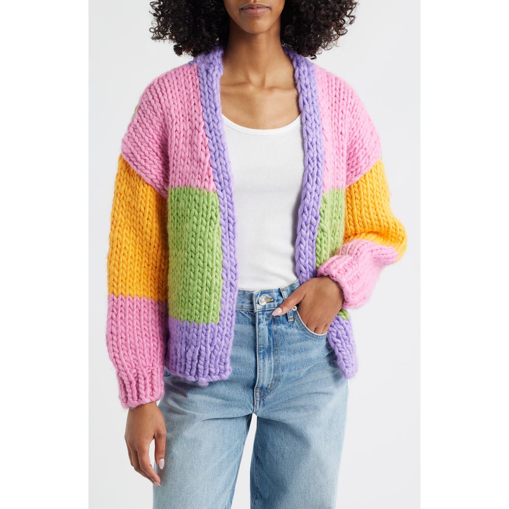 Roffe Accessories Colorblock Chunky Cardigan In Multi