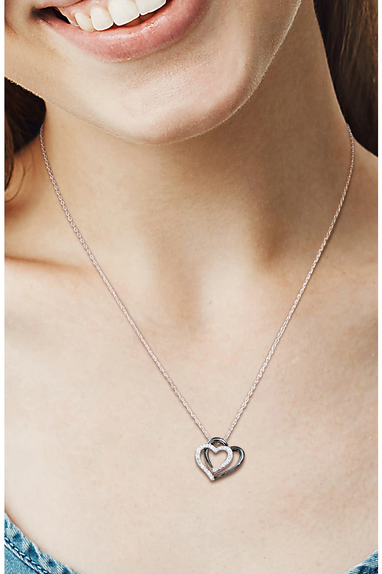 Diamond Double Heart Pendant Necklace - 0.1ct., Alternate, color, WHITE