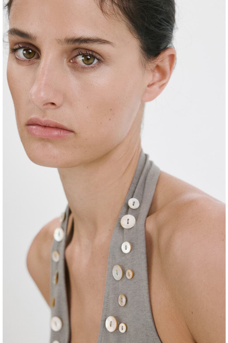 Button Detail Knit Halter Top, Alternate, color, GREY