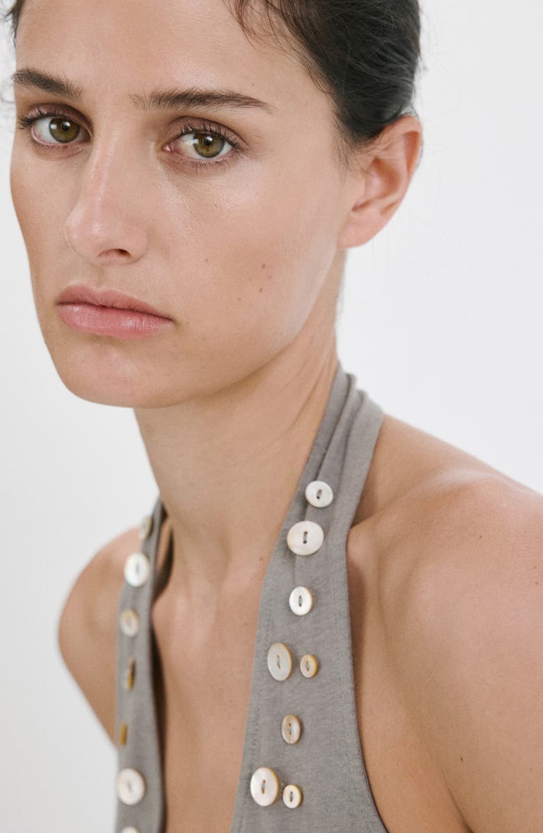 MANGO Button Detail Knit Halter Top, Alternate, color, Grey