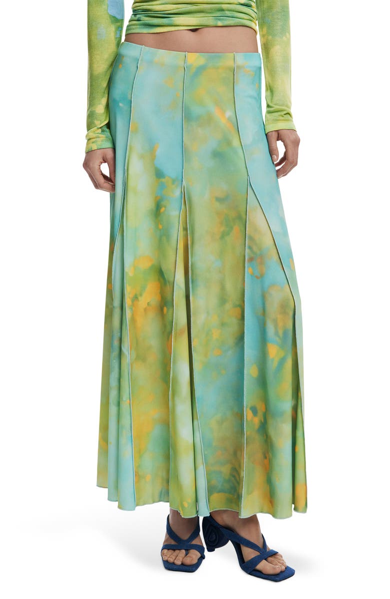 Desigual Print Godet Maxi Skirt, Main, color, Blue/ Green