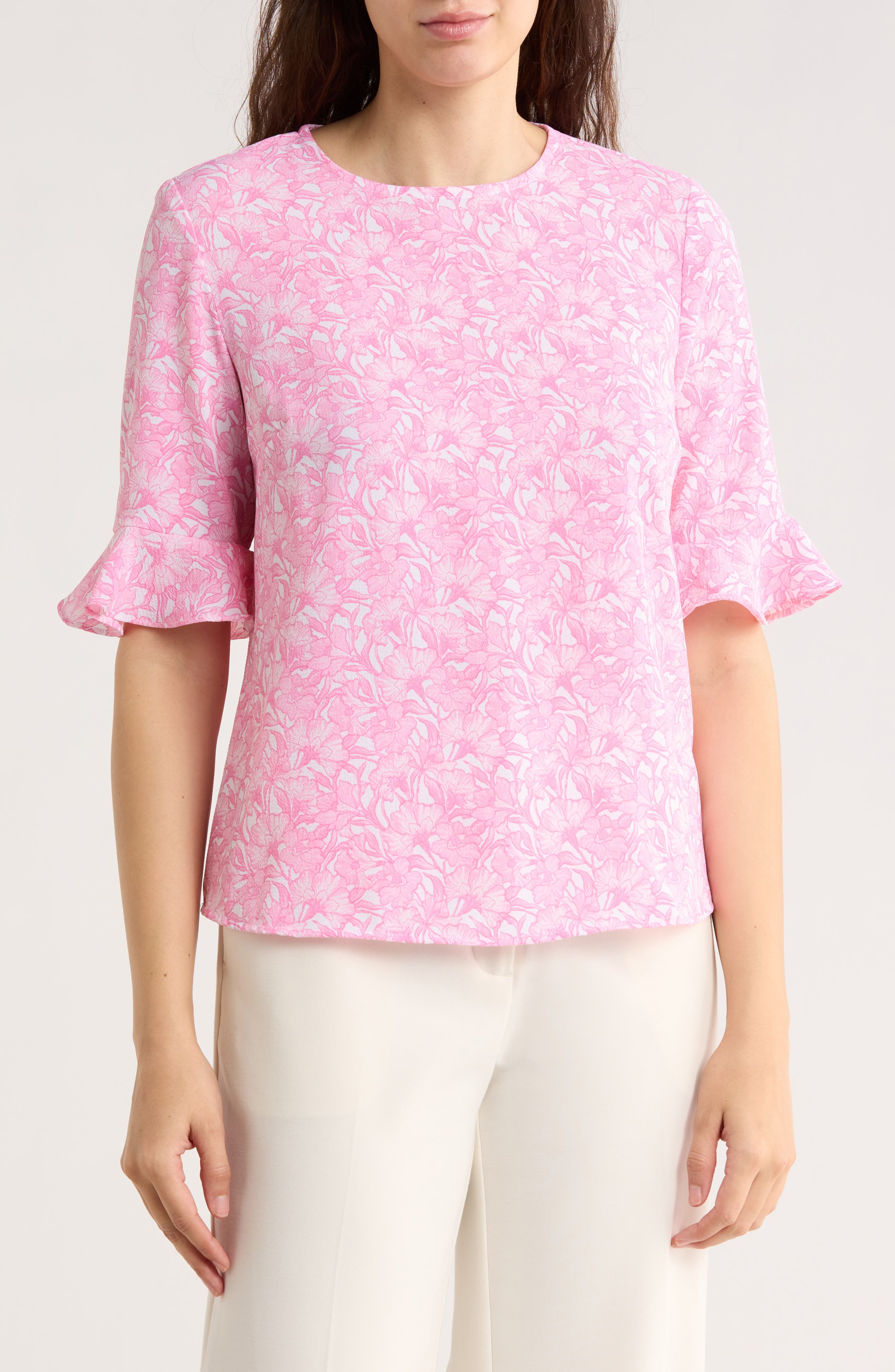CeCe Floral Ruffle Short Sleeve Top