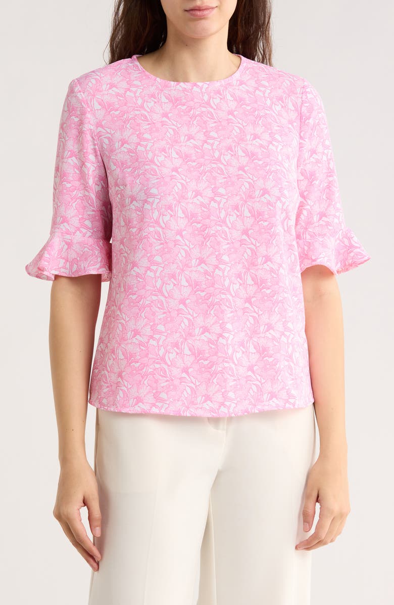CeCe Floral Ruffle Short Sleeve Top, Main, color, Soft Orchid