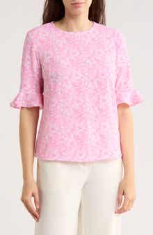 CeCe Floral Ruffle Short Sleeve Top