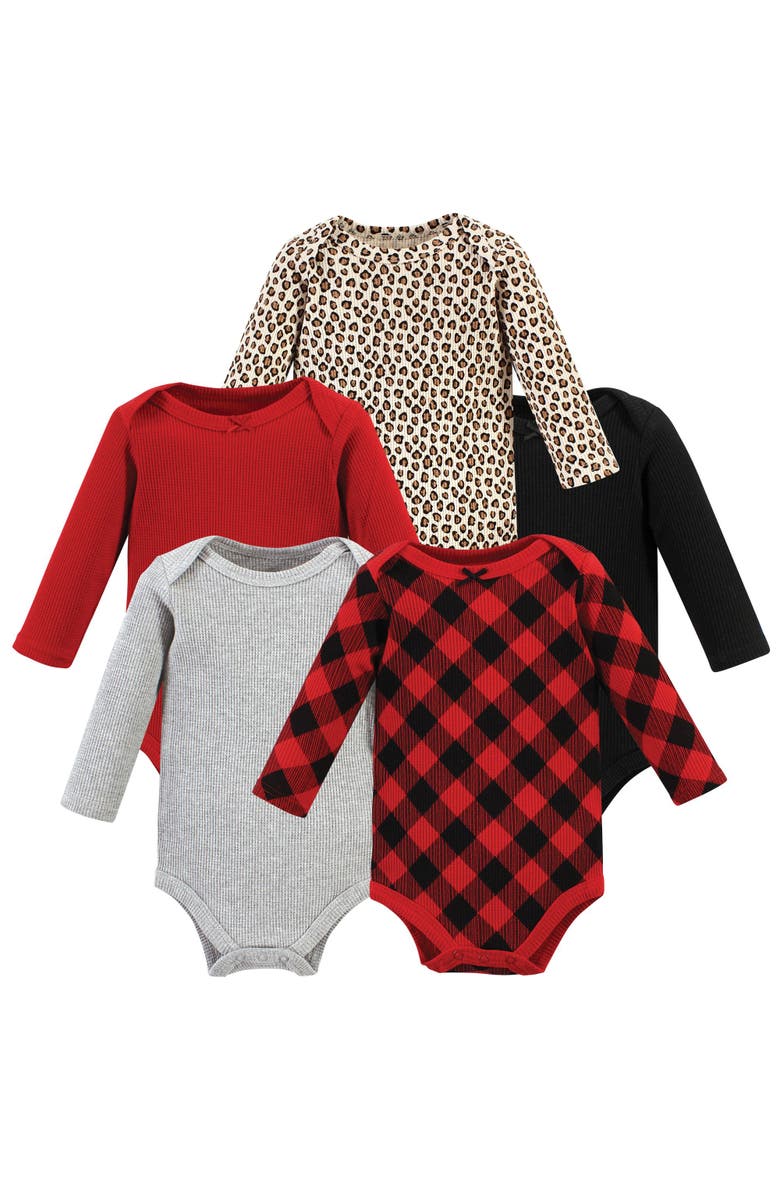 Hudson Baby Thermal Long Sleeve Bodysuits, Main, color, Buffalo Plaid Leopard
