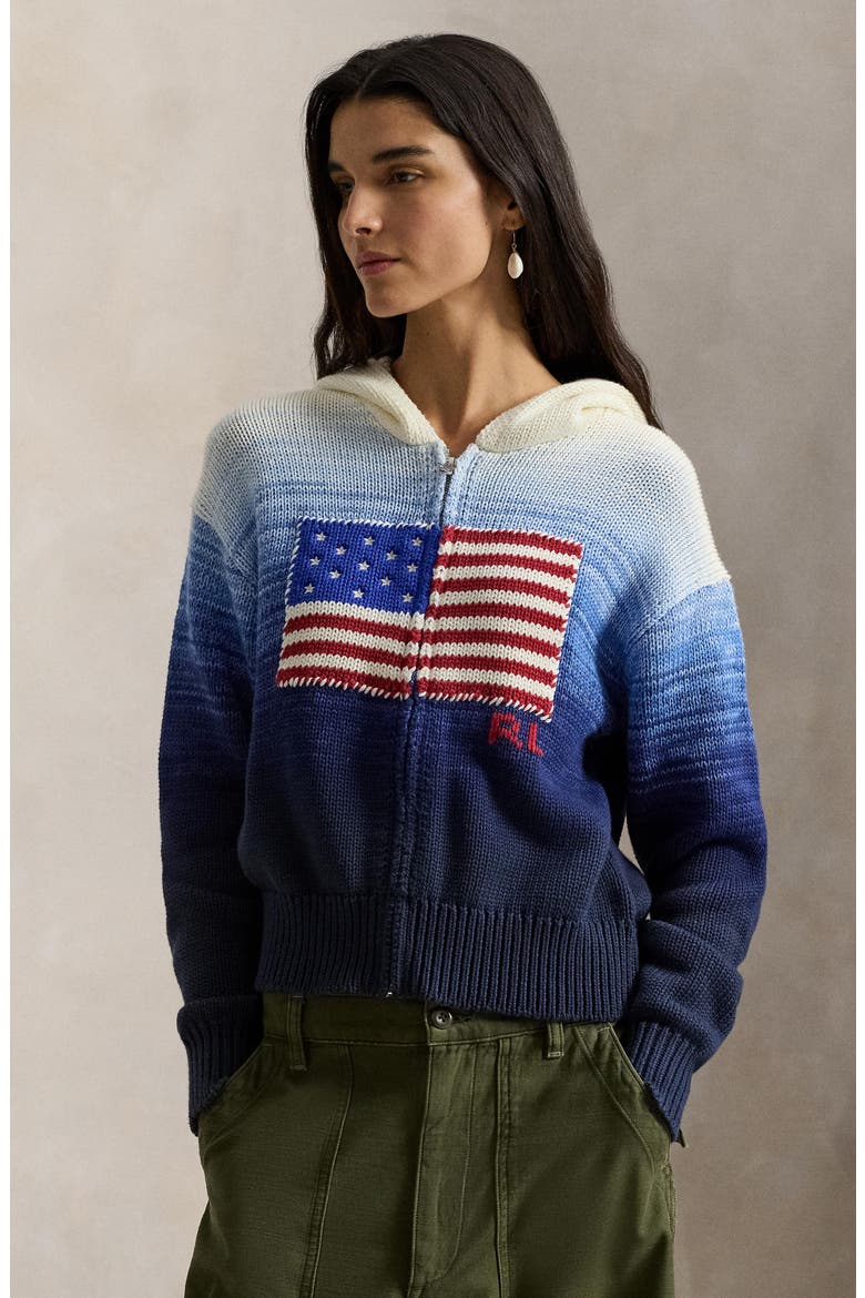 Front Zip Sweater Hoodie, Alternate, color, WHITE/ ROYAL BLUE