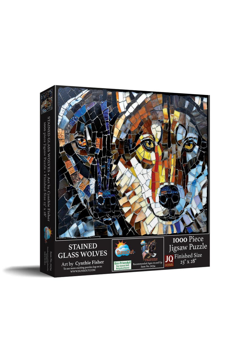 Stained Glass Wolves 1000 piece Jigsaw Puzzle for Adults, Main, color, Multicolor