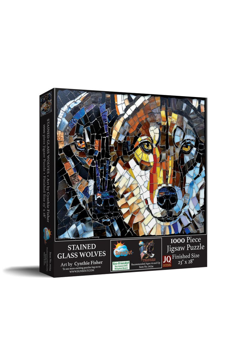 Sunsout Stained Glass Wolves 1000 piece Jigsaw Puzzle for Adults, Main, color, Multicolor