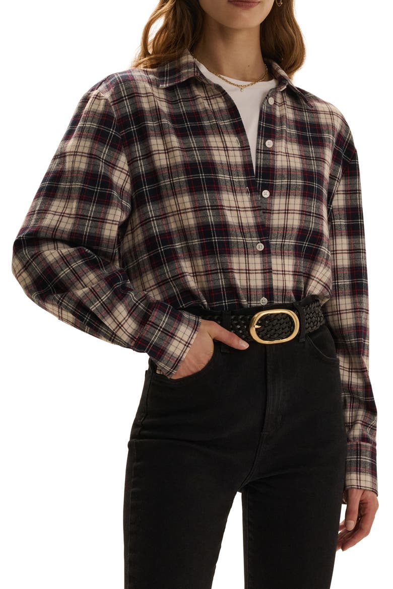 The Boyfriend Plaid Cotton Shirt, Main, color, MIDNIGHT CREAM PLA