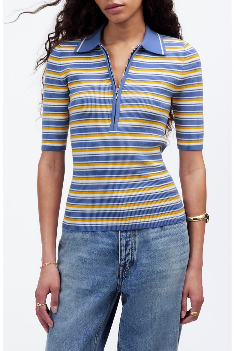 Stripe Half Zip Polo, Main, color, DELPHINIUM STRIPE