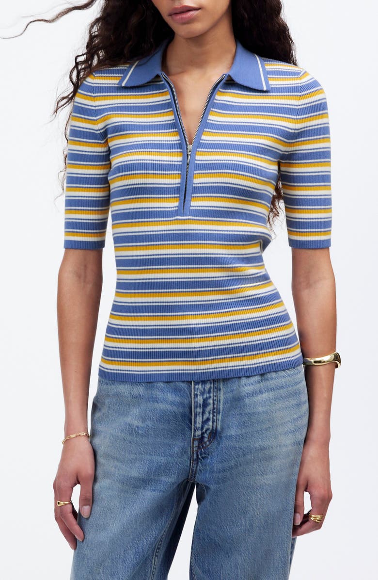 Madewell Stripe Half Zip Polo, Main, color, 