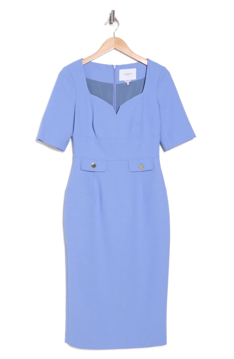 LK Bennett Diana Short Sleeve Midi Sheath Dress, Alternate, color, Blue-Wedgewood