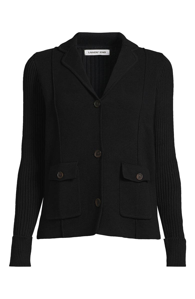 Lands' End Drifter Ribbed Collared Blazer Sweater, Alternate, color, Black