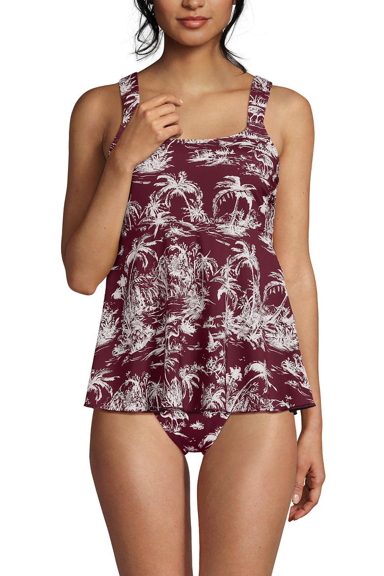 D-Cup Flutter Scoop Neck Tankini Top Comfort Adjustable Straps, Alternate, color, Burgundy Island Scenic