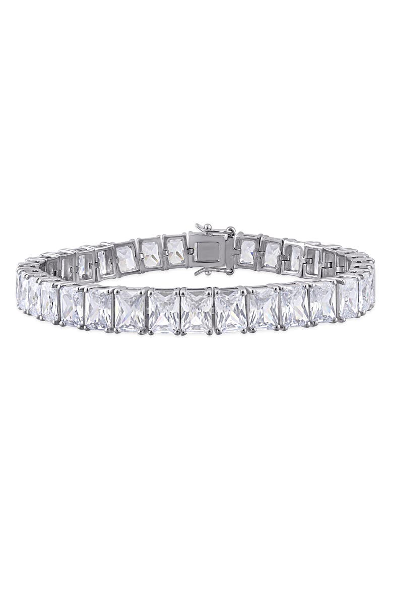 Cubic Zirconia Rectangular Tennis Bracelet, Main, color, Sterling Silver