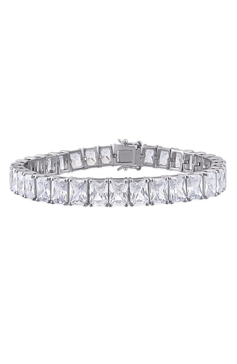 Julianna B. Cubic Zirconia Rectangular Tennis Bracelet, Main, color, Sterling Silver