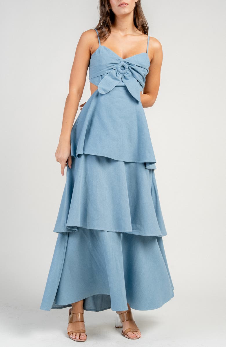 Beivy Tiered Cutout Denim Maxi Dress, Alternate, color, Light Denim