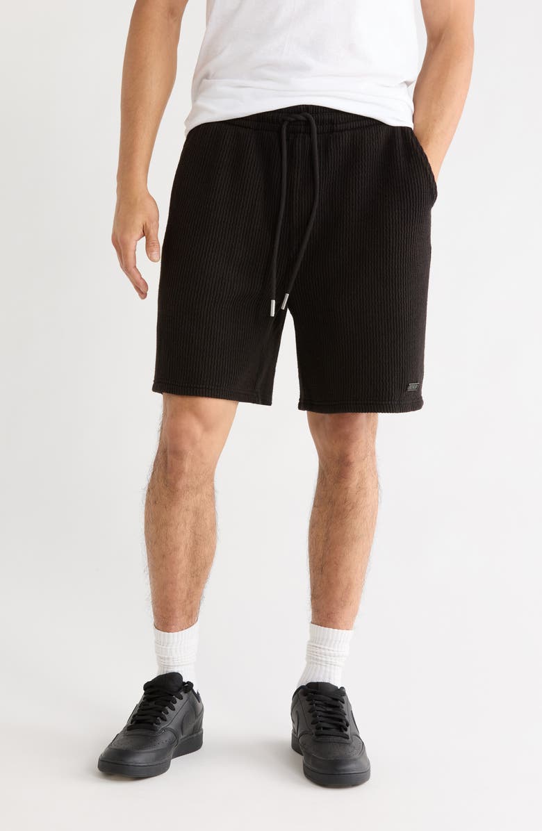 HONOR THE GIFT Rib Knit Stretch Cotton Blend Drawstring Shorts, Main, color, Black