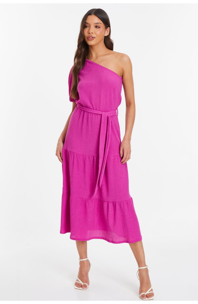 QUIZ Textured One Sleeve Midi Dress, Main, color, Pink