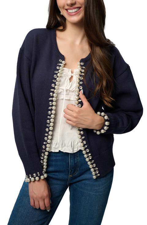 Faux Pearl & Crystal Cardigan